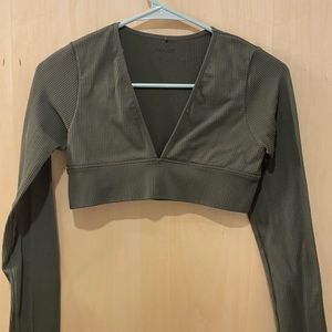 Deep V forest green long sleeve